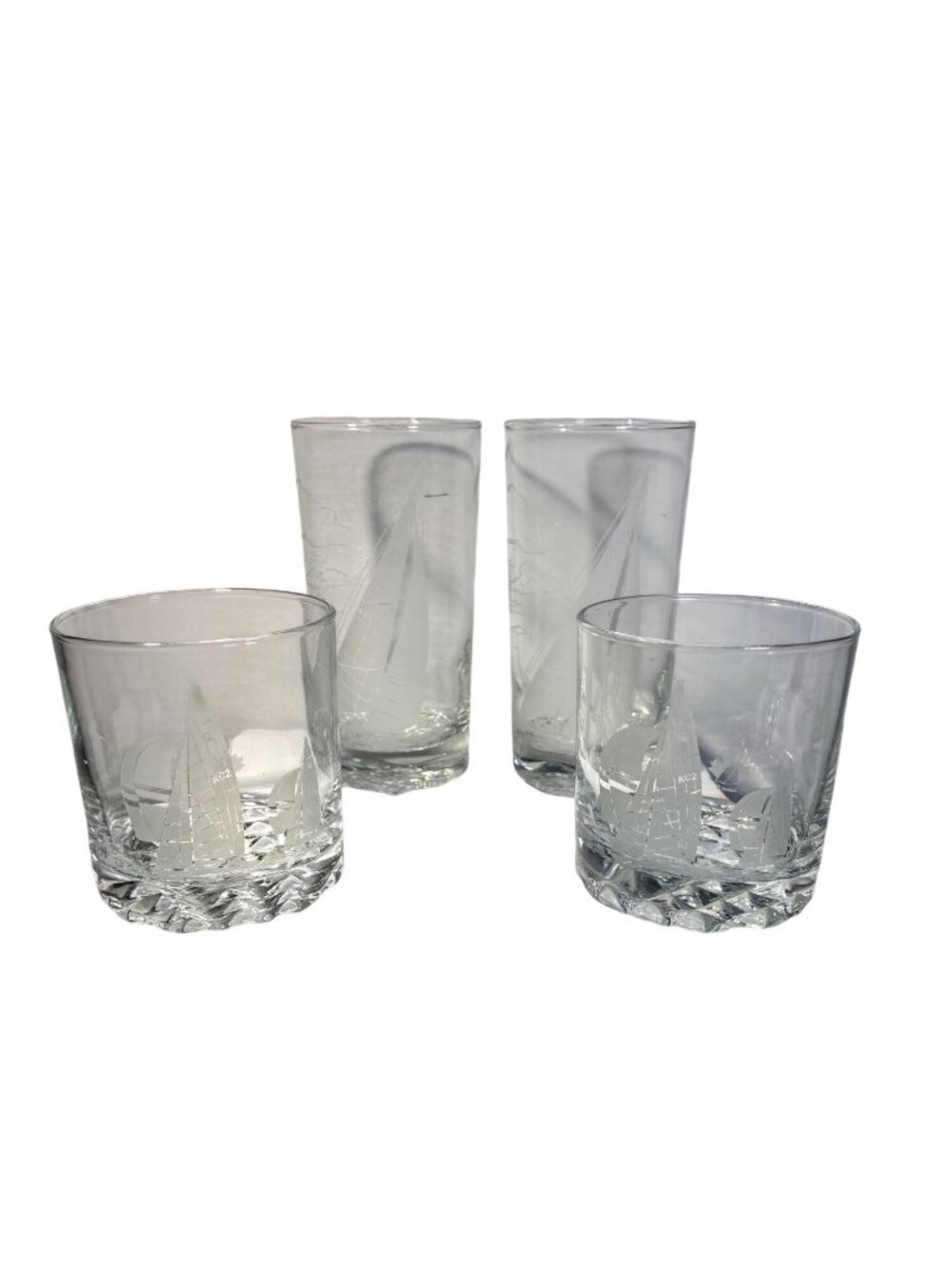 Frosted True North Franc Nord Bar Glasses Nautical Whiskey 2 Lowball 2 Highball